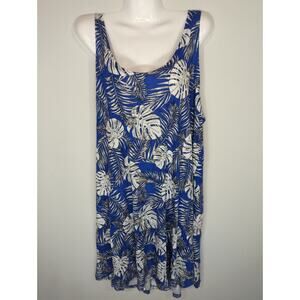 ellos Blue Tropical Scoop Neck Mini Dress LARGE NWT Coastal Beachy Bohemian